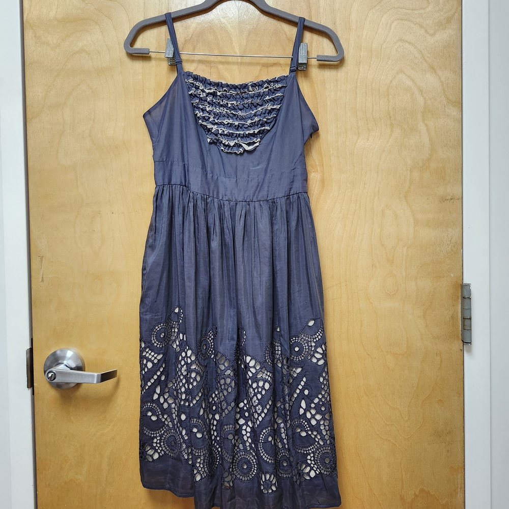 Burlapp Anthropology Dress Size 8 Silk blend eyelet ruched FLAW